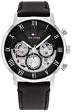 Tommy Hilfiger Legend Chronograph Black Dial Black Leather Strap Watch For Men - 1710565