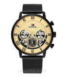 Tommy Hilfiger Legend Chronograph Gold Dial Black Mesh Bracelet Watch For Men - 1710568