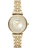 Emporio Armani Gianni T Bar Analog Crystals Gold Dial Gold Steel Strap Watch For Women - AR11608