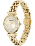 Emporio Armani Gianni T Bar Analog Crystals Gold Dial Gold Steel Strap Watch For Women - AR11608