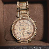 Michael Kors Uptown Glam Parker Chronograph Rose Gold Dial Steel Strap Watch for Women - MK5663