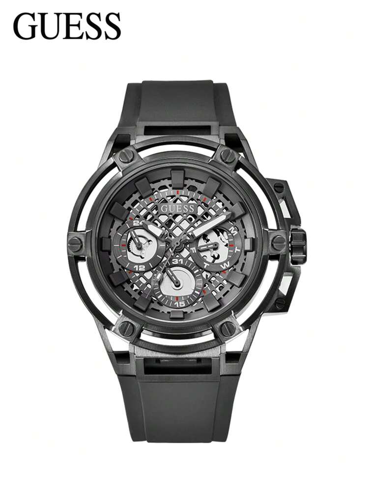 Guess Matrix Multifunction Grey Dial Grey Rubber Strap Watch for Men - GW0423G3