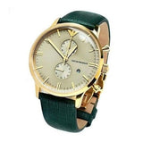 Emporio Armani Chronograph Champagne Dial Green Leather Strap Watch For Men - AR1722