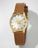 Gucci G Timeless Quartz Silver Dial Brown Leather Strap Watch For Women - YA1265022