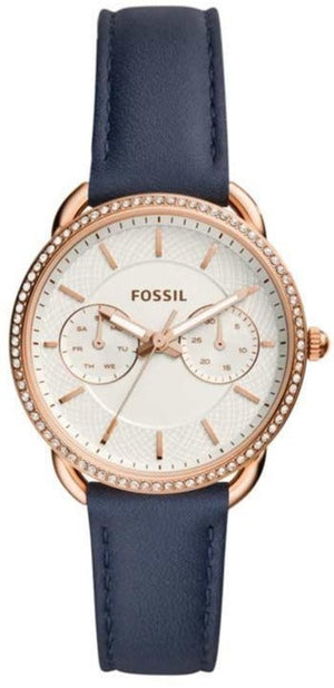 Fossil Tailor White Dial Blue Leather Strap Watch for Women - ES4394