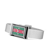 Gucci G Frame Quartz Diamonds Green & Red Mother of Pearl Dial Silver Mesh Bracelet Watch For Women - YA147510