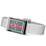 Gucci G Frame Red and Green Dial Silver Mesh Bracelet Watch For Women - YA147401