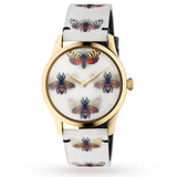 Gucci G Timeless Quartz White Dial White Leather Strap Watch For Women - YA1264109