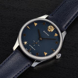 Gucci G Timeless Automatic Blue Dial Black Leather Strap Watch For Men - YA126347