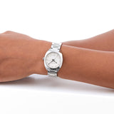 Gucci G Frame Quartz Diamonds Silver Dial Silver Steel Strap Watch For Women - YA142504