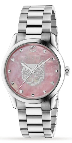 Gucci G Timeless Quartz Mother of Pearl Pink Dial Silver Steel Strap Watch for Women - YA1264166