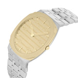 Gucci 25H Quartz Gold Dial Silver Steel Strap Watch for Men - YA163405