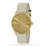 Gucci G Timeless Quartz Gold Dial Beige Leather Strap Watch For Women - YA1264180