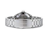 Back of a silver Tag Heuer watch.