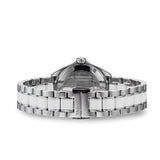 Silver and white watch with white ceramic band