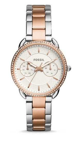 Fossil Tailor White Dial Two Tone Steel Strap Watch for Women - ES4396