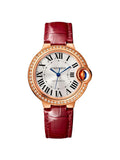 Cartier Ballon Bleu De Cartier Diamonds Silver Dial Red Leather Strap Watch for Women - WJBB0033