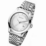 Gucci G Timeless Diamonds Silver Dial Silver Steel Strap Watch For Men - YA126404