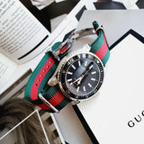 Gucci Dive Black Dial Green & Red Nylon Strap Watch For Men - YA136206