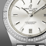 Breitling Chronomat Automatic 36 Diamonds White Dial Silver Steel Strap Watch for Women - A10380591A1A1