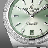 Breitling Chronomat Automatic 36 Diamonds Green Dial Two Tone Steel Strap Watch for Women - A10380591L1A1