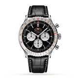 Breitling Navitimer B01 Chronograph 46 Black Dial Black Leather Strap Watch for Men - AB0137211B1P1