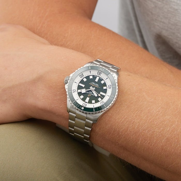 Breitling Superocean Automatic 44mm Navy Green Dial Green Rubber Strap Watch for Men - A17376A31L1A1