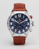 Tommy Hilfiger Trent Quartz Blue Dial Brown Leather Strap Watch for Men - 1791066