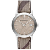 Burberry The City Beige Dial Chequered Brown Leather Strap Watch for Women - BU9029