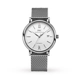 IWC Portofino Automatic White Dial Silver Mesh Bracelet Watch for Men - IW356505