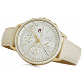 Tommy Hilfiger Carly Silver Dial Cream Leather Strap Watch for Women - 1781790