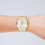 Tommy Hilfiger Ari Multifunction Diamonds Silver Dial Gold Steel Strap Watch for Women - 1781977