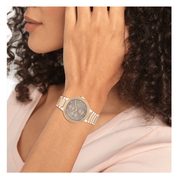 Tommy Hilfiger Joy Chronograph Gold Dial Gold Steel Strap Watch For Women - 1782533