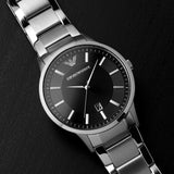 Emporio Armani Renato Quartz Black Dial Silver Steel Strap Watch For Men - AR11181