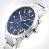 Emporio Armani Renato Chronograph Blue Dial Silver Steel Strap Watch For Men - AR11458