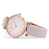 Emporio Armani Gianni T Bar Mother Of Pearl Pink Dial Pink Leather Strap Watch For Women - AR1958