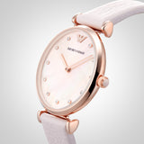 Emporio Armani Gianni T Bar Mother Of Pearl Pink Dial Pink Leather Strap Watch For Women - AR1958