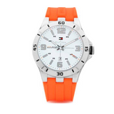 Tommy Hilfiger Analog White Dial Orange Rubber Strap Watch for Men - 1791063