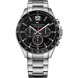 Tommy Hilfiger Luke Chronograph Black Dial Silver Steel Strap Watch for Men - 1791104