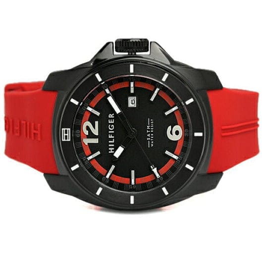 Tommy Hilfiger Windsurf Black Dial Red Rubber Strap Watch for Men - 1791112