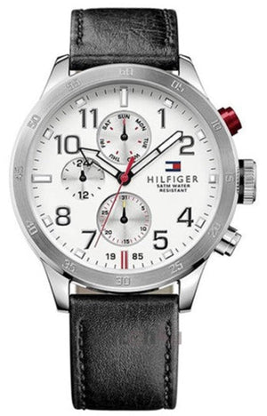 Tommy Hilfiger Trent Multifunction White Dial Black Leather Strap Watch for Men - 1791138