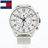 Tommy Hilfiger Dean Chronograph White Dial Silver Mesh Bracelet Watch for Men - 1791277