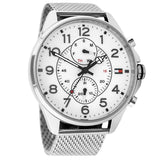 Tommy Hilfiger Dean Chronograph White Dial Silver Mesh Bracelet Watch for Men - 1791277