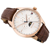 Tommy Hilfiger Oliver Chronograph White Dial Brown Leather Strap Watch for Men - 1791306