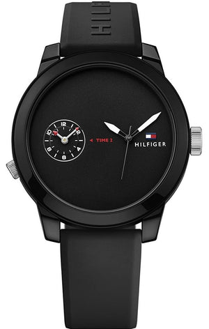 Tommy Hilfiger Denim Black Dial Black Rubber Strap Watch for Men - 1791326