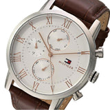 Tommy Hilfiger Kane Chronograph White Dial Brown Leather Strap Watch for Men - 1791400