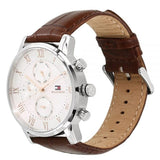 Tommy Hilfiger Kane Chronograph White Dial Brown Leather Strap Watch for Men - 1791400