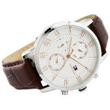 Tommy Hilfiger Kane Chronograph White Dial Brown Leather Strap Watch for Men - 1791400