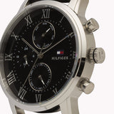 Tommy Hilfiger Kane Quartz Black Dial Black Leather Strap Watch for Men - 1791401