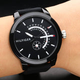 Tommy Hilfiger Denim Quartz Black Dial Black Rubber Strap Watch for Men - 1791483